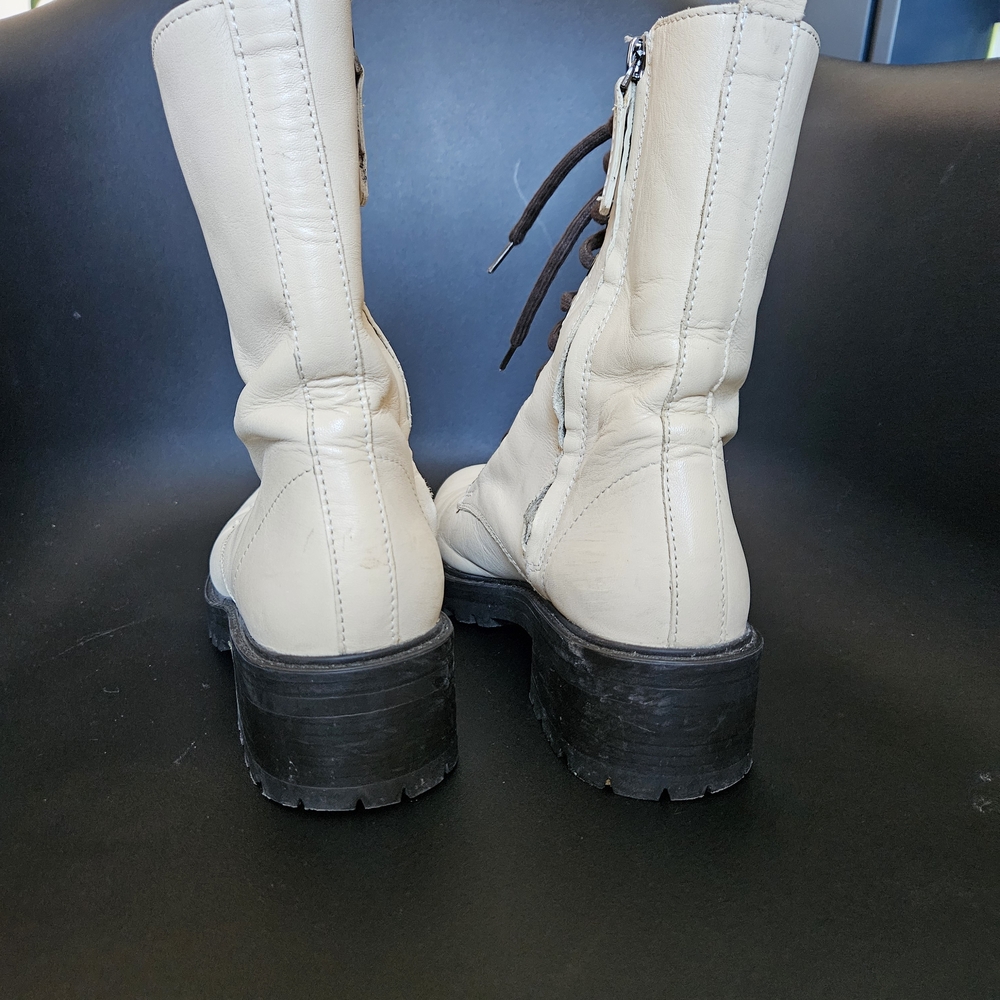 White / Ivory Leather Combat Boots - Picture 9 of 12